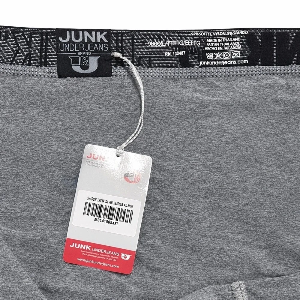 Junk Underjeans Mens Shadow Trunk Silver Heather Grey Logo Underwear 4XL NEW